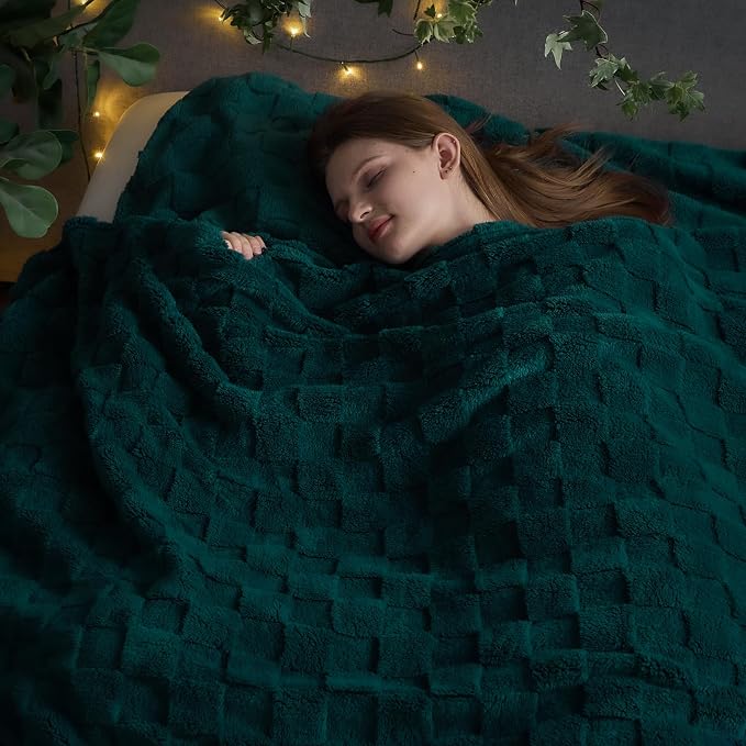 NEWCOSPLAY 3D Checkered Flannel Queen Blanket, Dark Teal, 90"x90" | Super Soft Cute Lightweight Decorative Premium Silky Fleece Blanket for Couch Sofa Bed, Gift for Women Men, All Season Use