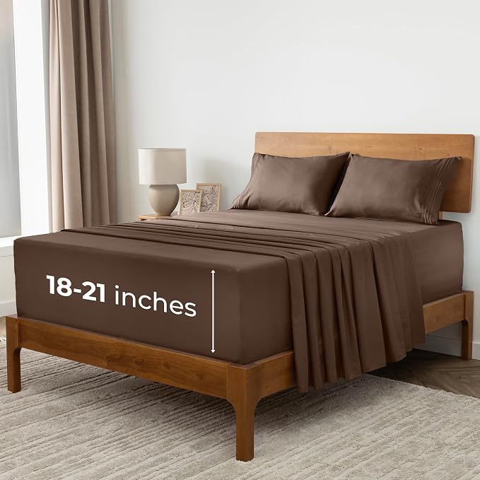 Mellanni Iconic 4-Piece, Ultra Soft Sheet Set (King, Brown) | 10M+ Sleepers. Lab-tested: Sleeps Cool, Stays Bright, Strong, Smooth. Good Housekeeping Best Bedding, 7 yrs running.