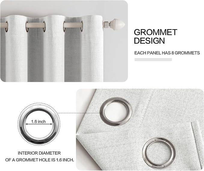 MIULEE 100% Blackout Linen Curtains for Bedroom 52x72 Inch Heathered White | Room Darkening, Light Blocking, Thermal Insulated, Grommet Top, Linen Textured, Window Curtains for Living Room, 2 Panels
