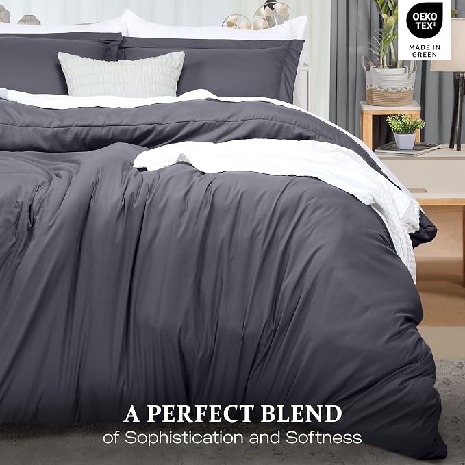 Duvet Cover Cal King, 3 PC Cotton Like PolyesteR, Zipper Closure, Grey | Extra Soft and Breathable, Wrinkle & Fade Resistant, Includes Duvet Cover and 2 Pillow Shams, Comforter Not Included, OekoTex