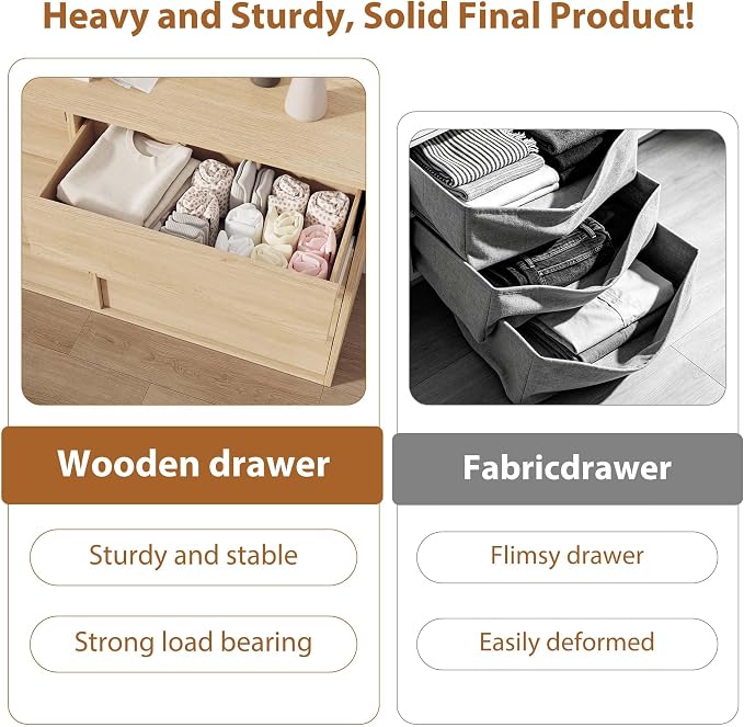 Garvee 7 Dresser for Bedroom, 54" Wide Dresser, Freestanding Horizontal Drawer with Storage, Wooden Closet Chest Storage for Living Room, Hallway, Entryway, Natural Oak