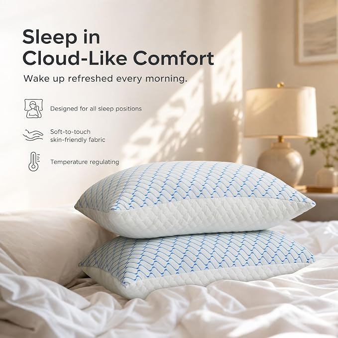 Memory Foam Pillows Queen Size Set of 2,Cooling Pillow for Side Sleepers | Adjustable Firm Pillow,Breathable Washable Removable Covers, for Hot,Side,Back,Stomach Sleeper,Relieve Shoulder Neck Pain