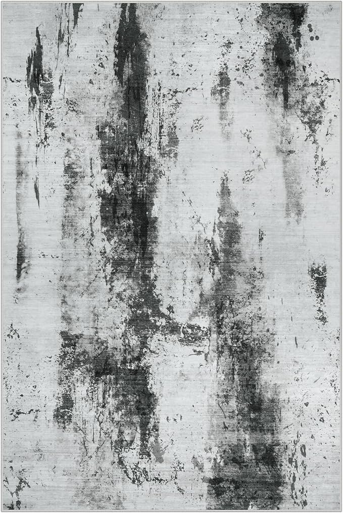 6x9 Area Rugs for Living Room: Washable Abstract Black White Grey Carpet | Non-slip TPE backing makes this washable soft low-pile rug safe & durable, Pet-friendly decor for dining room,nursery,office