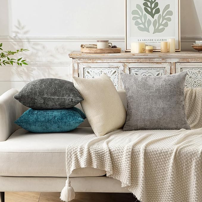 MIULEE Decorative Couch Throw Pillow Covers 18x18 Inch Coastal Teal 2 Pack | Coastal Modern Boho Accent, Soft Chenille Pillow Covers, Farmhouse Cushion Cases for Home Decor Bed Sofa Living Room