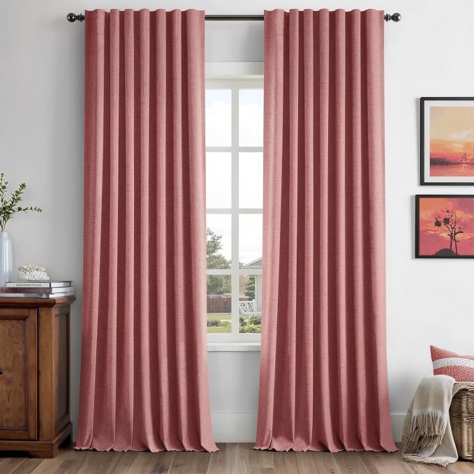 MIULEE 100% Blackout Linen Curtains 42 x 96 Inch Dusty Rose Pink 2 Panels | Thermal Insulated, Room Darkening Drapes for Bedroom Living Room, Back Tab Rod Pocket Pinch Pleated, Solid Luxury Decor