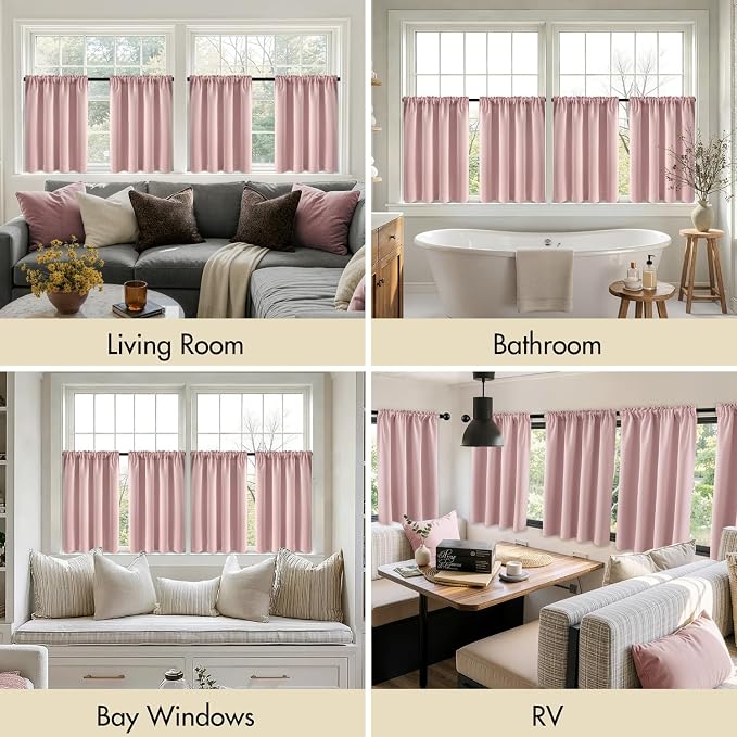 MIULEE Set of 4 Light Pink 45 Inch Short Blackout Kitchen Window Curtains | Bedroom Drapes, Light Blocking Privacy Curtains for Small Windows, Bathroom, RV/Motorhome, Laundry, Top&Bottom Rod Pocket