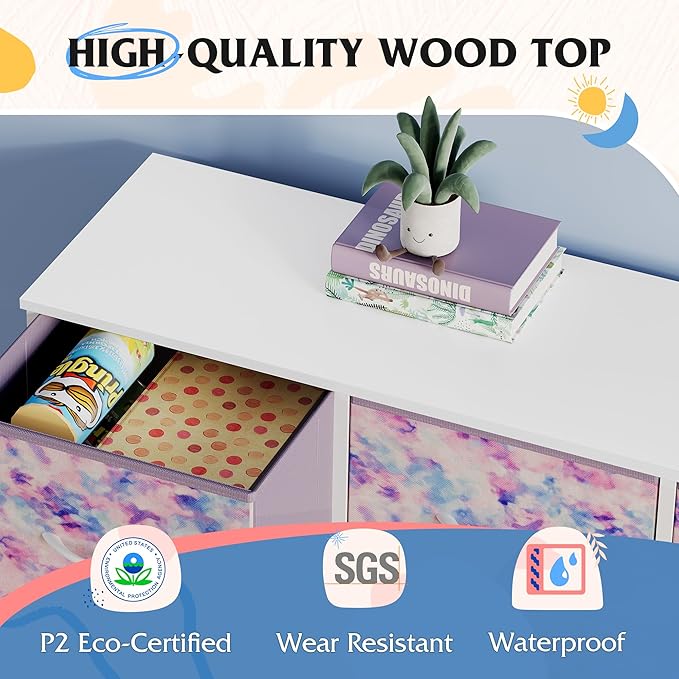 WLIVE Dresser for Bedroom, 7 Drawers, TV Stand, Tie-Dye | 7 roomy fabric drawers, Fits TVs up to 45 inch, Bedroom or living room, Wide storage design, Chest of drawers