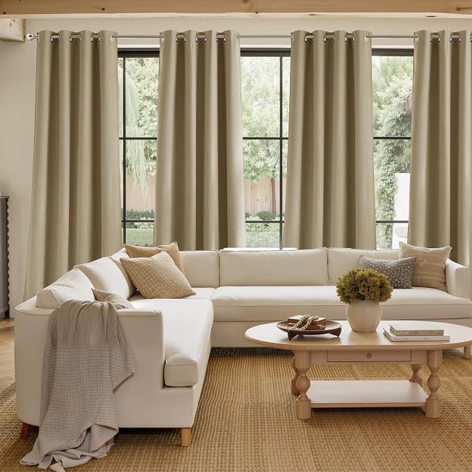 NICETOWN Short Faux Linen Oatmeal Blackout Curtains W42 by L63 | Privacy Panels for Living Room Bedroom, Modern Farmhouse Style, Easy Care, Grommet Top, 2 Panels