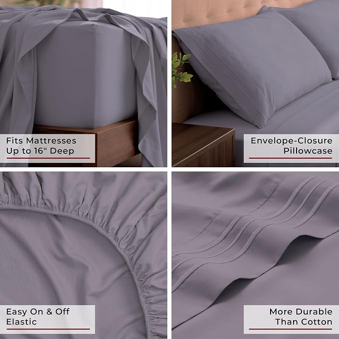 Mellanni Iconic 4-Piece, Ultra Soft Sheet Set (California King, Hazy Lilac) | 10M+ Sleepers. Lab-tested: Sleeps Cool, Stays Bright, Strong, Smooth. Good Housekeeping Best Bedding, 7 yrs running.