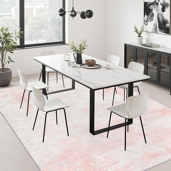 10x12 Area Rug Living Room: Modern Washable Soft Carpet Pink White | For Bedroom Dining Room Farmhouse Nursery Hallway Office,Modern Abstract,Machine washable,Non-Slip,Stain Resistant,Indoor