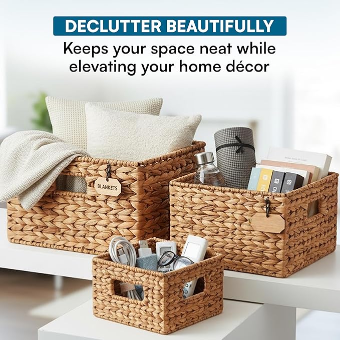Honey-Can-Do Woven Water Hyacinth Wicker Storage Baskets, Nesting Set of 3