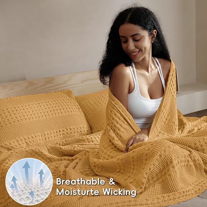 PHF Lightweight 100% Cotton Waffle Blanket for Bed, Twin XL, Pumpkin Orange | Pre-Washed Soft Cotton Comfort, Breathable Layering Warmth for Fall & Winter, Couch & Guest Room, Couch, Home Decor & Gifts