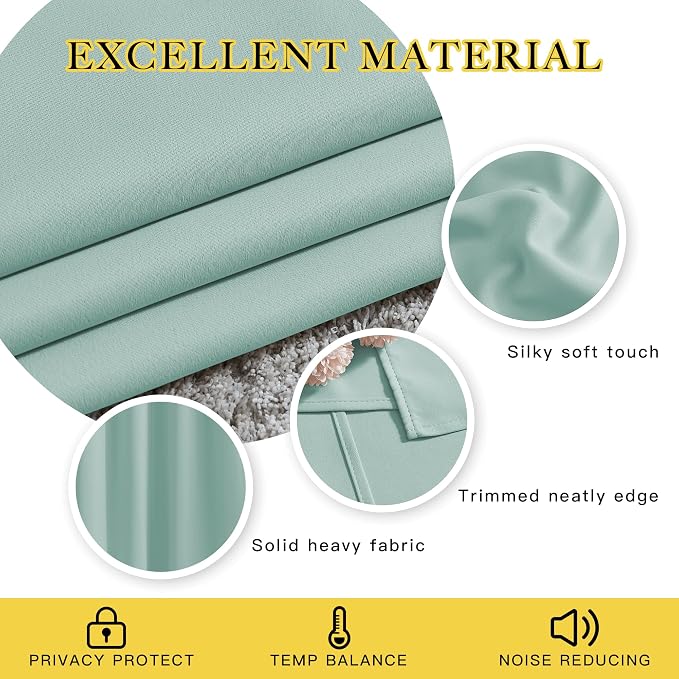 NICETOWN Aqua Blue Bedroom Curtains 72 inches Long, Grommet Blackout Thermal Insulated Window Treatment Room Darkening for Bedroom/Home Office, 2 Panels, W37 x L72
