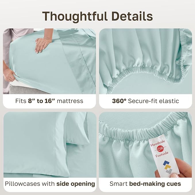 California Design Den Luxury 600 Thread Count Queen Size Bedsheets Set,Aqua | 100% Cotton Sateen Backed by Good Housekeeping Seal, Soft & Smooth, 16" Deep Pocket, All-Around Elastic, Durable, Easy Care