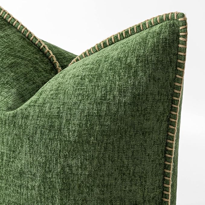 MIULEE Decorative Couch Throw Pillow Covers 20x20 Inch Forest Green 2 Pack | Farmhouse Pillow Covers with Stitched Edge, Soft Chenille Cushion Cases, for Sofa Bed Living Room Home Decor, Moss Green