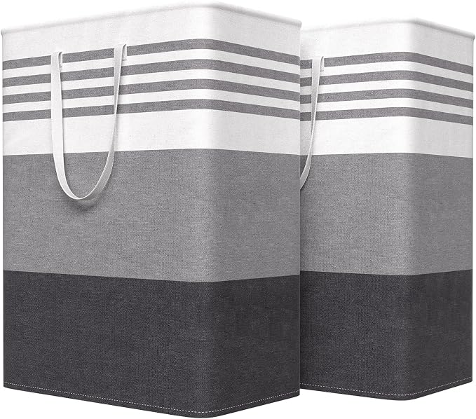 WOWBOX 2 Pack Laundry Baskets, Collapsible Dirty Clothes Laundry Hampers | with Reinforced Handles, Waterproof Coating, 2 Pack for Clean & Dirty Clothes, for Bedroom, Bathroom, Dorm (125L Grey)