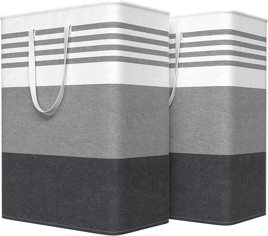 WOWBOX 2 Pack Laundry Baskets, Collapsible Dirty Clothes Laundry Hampers | with Reinforced Handles, Waterproof Coating, 2 Pack for Clean & Dirty Clothes, for Bedroom, Bathroom, Dorm (125L Grey)