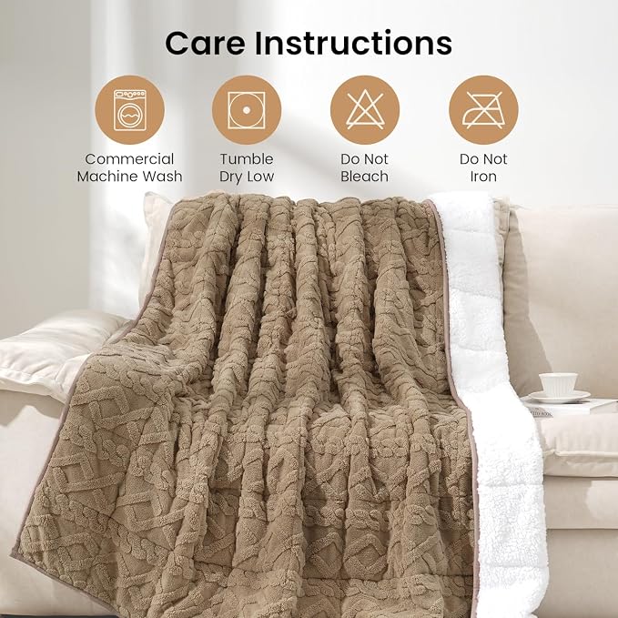 Drewin Weighted Blanket Queen Size 15lbs for Adults,Brownish White,60"x80" | Stress Relief & Better Sleep,Soft Jacquard Sherpa with Glass Beads,Machine Washable,Great for Napping,Relaxing,Reading