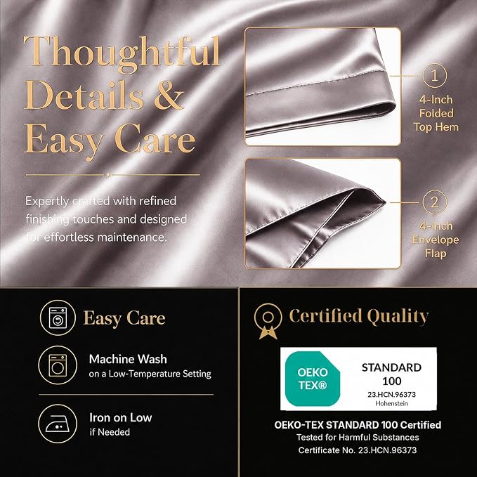 CozyLux Satin Sheets Queen, 4-Piece 14-Inch Deep Pocket Sheet Set | OEKO-TEX Certified Silky Soft Sheet Set for Hair &Skin, Luxurious Silky-Smooth Satin for Elegant Bedroom Decor, Dusty Purple
