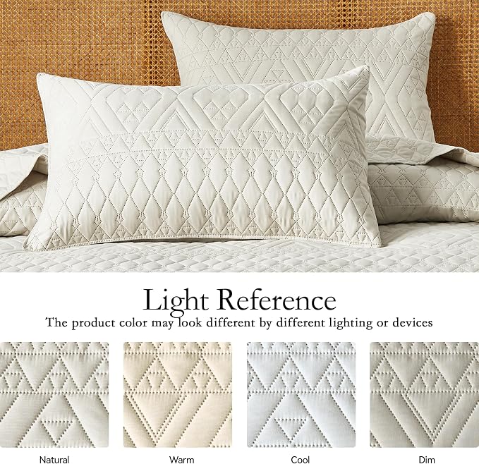 akkialla Twin Quilt Set, Boho Style in a Solid Color, Cream Lightweight Microfiber Bedspread, Soft and Breathable Coverlet for All Seasons, 2-Piece Bedding Set (1 Quilt, 1 Pillow Sham)