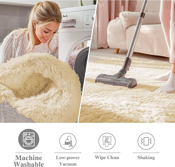 OLANLY Cream Round Rugs for Bedroom - Machine Washable, 2 ft Circle Area Rugs for Living Room, Soft and Fluffy Shaggy Carpet for Teen Girl and Boys, Nursery Rooms, Dorms, Home Decor Aesthetic
