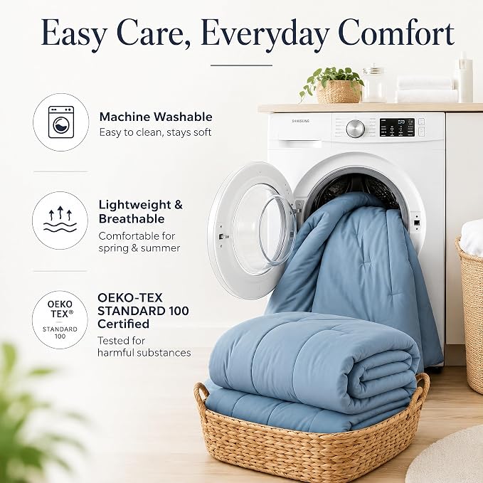 weigelia Dusty Blue Comforter Set Twin, All Season Lightweight Bedding Set | Soft Microfiber Twin Comforter Set, Machine Washable, Solid Color Bed Set (1 Comforter, 1 Pillowcase)