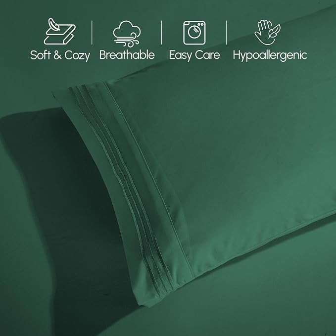 Elegant Comfort Luxury 1500 Premium Hotel Quality Microfiber 4-Piece Sheet Set - Wrinkle Resistant, All Around Elastic Fitted Sheet, Deep Pocket up to 16", King Hunter Green