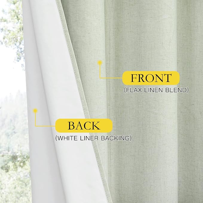 NICETOWN Sage Green Blackout Curtains for Boy's Room 52" w x 80" L 2 Panels | 100% Light Blocking Linen Texture Thermal Insulated Full Room Darkening 2-Layer Lined Draperies, Energy Efficiency Decor
