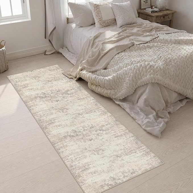 2.6x8 Washable Runner Rug：Modern Abstract Soft Carpet Brown Beige | For Hallway, Bedroom, Kitchen, Laundry, Bathroom,Door Mat,Modern Abstract,Machine washable,Non-Slip,Stain Resistant,Indoor