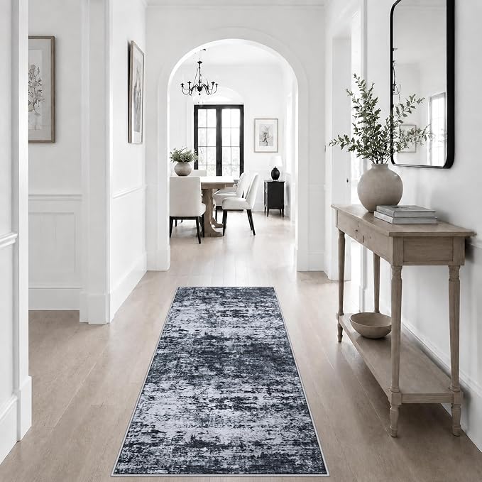 2x5 Washable Runner Rug：Modern Abstract Kitchen Carpet Black | For Hallway, Bedroom, Kitchen, Laundry, Bathroom,Door Mat,Modern Abstract,Machine washable,Non-Slip,Stain Resistant,Indoor