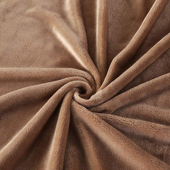 TASTHROW Large Flannel Fleece Throw Blanket, 50×70 Inch | Cozy Lightweight Thick Blanket - All Seasons Suitable for Women, Men and Kids (Two Pack, Lightcoffee)