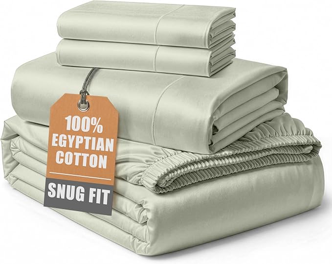 LANE LINEN California King Bed Sheets 100% Egyptian Cotton Sateen - Mineral | Cal King Bed Sheets - 4-Piece Set, For A Luxurious Night's Sleep, For A Silky Hotel-Style Bed, Guest-Ready Comfort