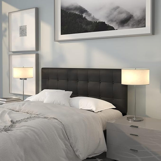 EMMA + OLIVER Black Queen Button Tufted Headboard | Adjustable Bed Rail Slots, Vinyl Upholstered