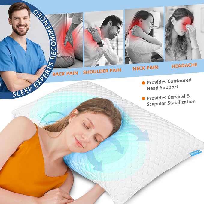 UYWO Cooling Pillows King Size Set of 2, Adjustable Memory Foam Pillows | Firm/Soft Cooling Bed Pillows for Side/Back/Stomach Sleepers, Ergonomic Neck Support Pillow