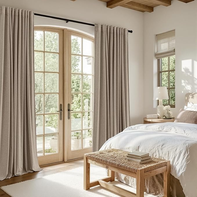 MIULEE 100% Blackout Linen Curtains for Bedroom 40W x 108L Taupe 2 Panels | 108 inches Long, Thermal Insulated, Room Darkening, Black Out Drapes for Living Room, Back Tab Rod Pocket