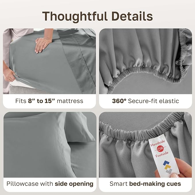 California Design Den 600 Thread Count Twin Bed Sheets Set, 3 Pc, Mist Grey | 100% Cotton Sateen Backed by Good Housekeeping Seal, Soft & Smooth, All-Around Elastic, Durable, Easy Care
