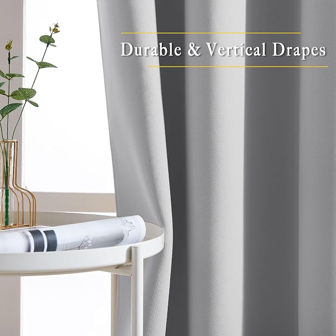 NICETOWN Blackout Silver Grey Living Room Curtains - Grommet Solid Thermal Insulated Sound Reducing Room Darkening Privacy Doorway Curtains for Bedroom (2 Panels, W52 x L78)