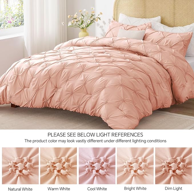 BEDELITE Full Comforter Set Dusty Pink,Lightweight & Soft Comforter | Pintuck Boho Bedding, Warm & Cute Bed Set for All Season,With 2 Pillowcases