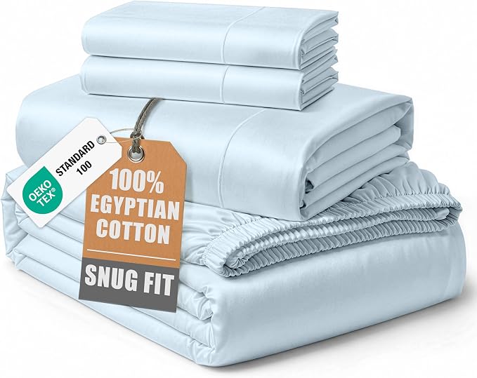 LANE LINEN King Sheets Cooling 100% Egyptian Cotton Sateen - Ice Melt | King Size Sheets Set Cooling - 4-Piece Set, Long-Staple Egyptian Cotton, For A Cool, Restful Sleep, Luxe Sheen,