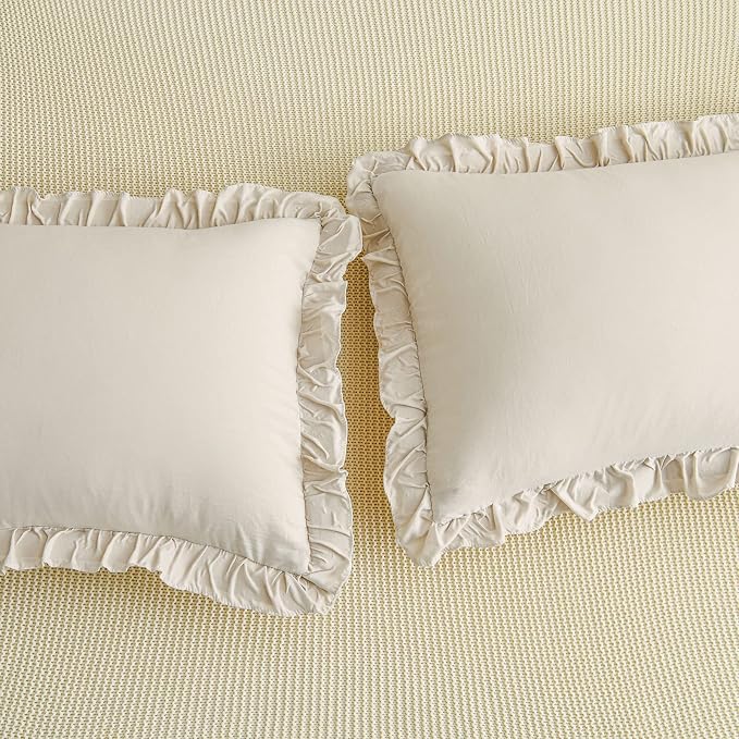 Merryword Beige Pillowcases Standard Ruffled Pillow Shams 20x26inch Beige Gray Ruffle Pillowcases Set of 2 Shabby Chic Pillow Cover