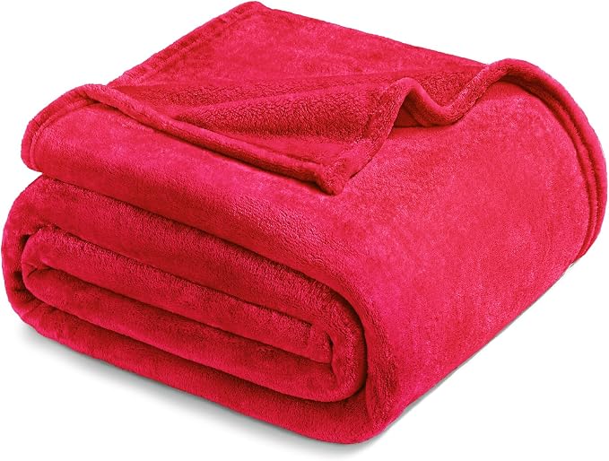 Exclusivo Mezcla Soft Fleece Throw Blanket for Couch, Red | 50x60 Inches, Double-Sided Brushed Flannel, Lightweight Plush Cozy Blanket for Home Decor, All Season, Machine Washable