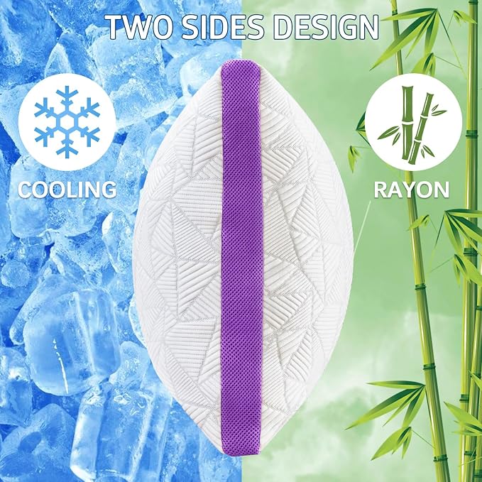 BETU Cooling King Size Pillows Set of 2, Shredded Memory Foam Cool Pillows for Hot Sleepers, Adjustable Firm Soft Support Bed Pillow Perfect for Back Neck Pain and Side Sleeping with Cover, Purple