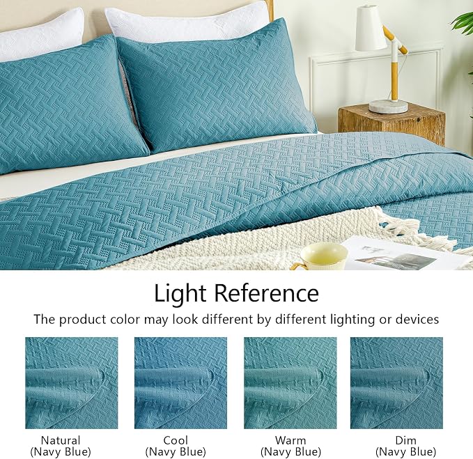 FLYMME Oversized King/California King Quilt Set 118"x106", Teal 3-Piece Floor-Length Bedspread, Premium Microfiber Lightweight Coverlet for King/California King Bed (1 Quilt, 2 Shams)