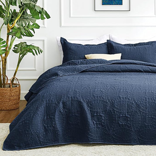Love's cabin Twin Quilt Set Navy Blue Bedspreads - Soft Bed Summer Lightweight Bedspread Comforter - Modern Style Coin Pattern Coverlet for All Season - 2 Pieces (1 Quilt, 1 Pillow Sham)