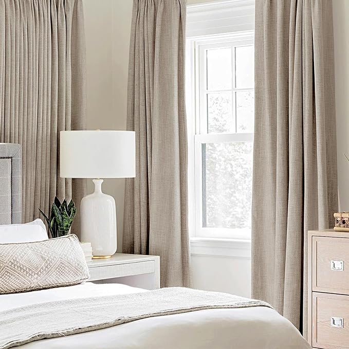 MIULEE 100% Blackout Linen Curtains for Bedroom 52x54 Inches Taupe | Room Darkening, Light Blocking, Thermal Insulated, Grommet Top, Linen Textured, Window Curtains for Living Room, 2 Panels