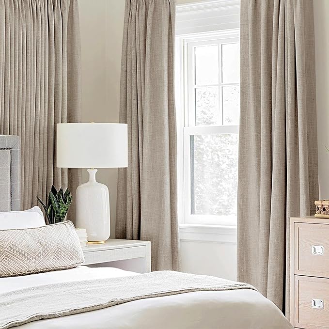 MIULEE 100% Blackout Linen Curtains for Bedroom 52x45 Inches Taupe | Room Darkening, Light Blocking, Thermal Insulated, Grommet Top, Linen Textured, Window Curtains for Living Room, 2 Panels