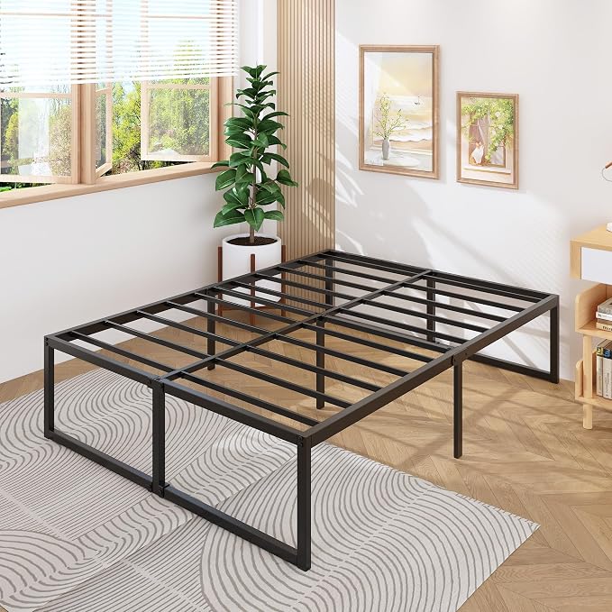 Lutown-Teen 18 Inch King Bed Frame with Heavy Duty Steel Slat Support | Sturdy Mattress Foundation, Metal Platform Beds No Box Spring Needed, Noise Free, Easy Assembly, Black