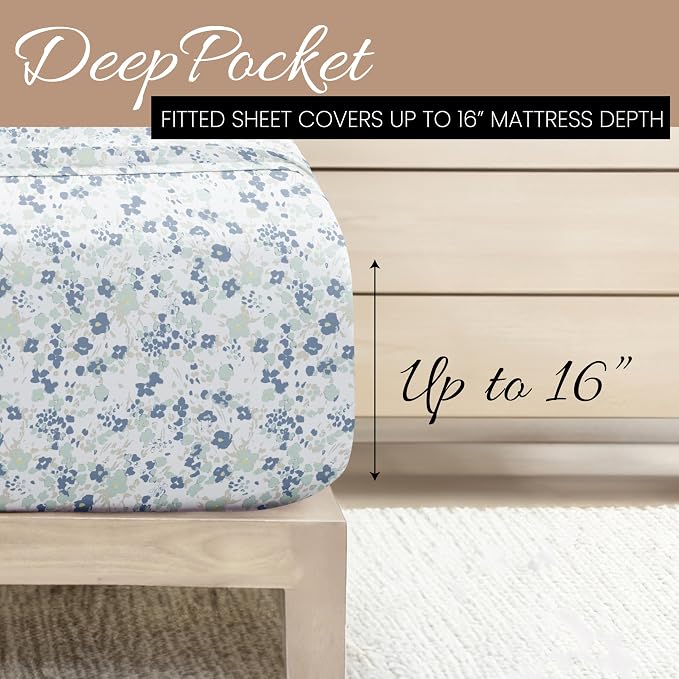 Linen Market Patterned Microfiber King Sheet Set 4 Piece – Oeko-TEX Certified Ultra Soft & Wrinkle-Free - 16" Deep Pocket Sheets - Easy Care King Size - Violets Light Blue