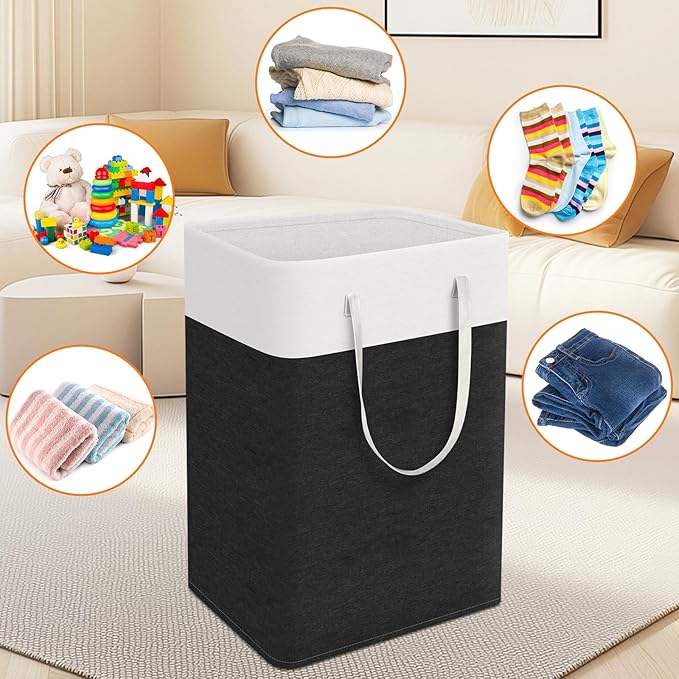 TasticTotes Laundry Basket 3-Pack, Laundry Hamper, 75L-Black | Clothes Laundry Hamper, Collapsible Laundry Basket, Freestanding laundry hamper with Handles for Home or Dorm