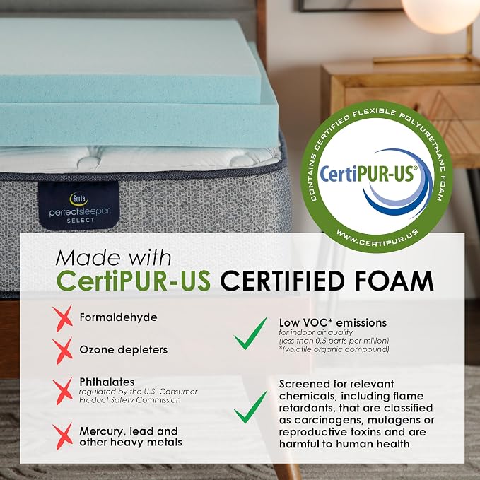 Serta ThermaGel 2-Inch Gel Memory Foam Mattress Topper, King | 2 inch king gel memory foam mattress topper, ThermaGel cooling, pressure relief, CertiPUR-US, made in USA
